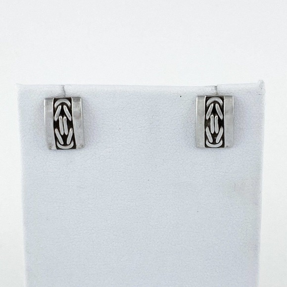 Bali Jewelry - Vintage Indonesia Sterling Silver 925 Rectangle Stud Bali Pierced Earrings